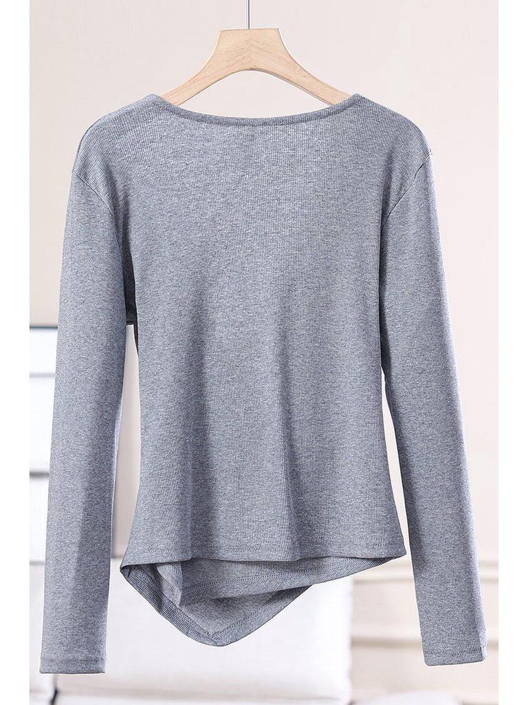 2025 Women's V-neck Long-sleeve Slim-fit T-shirt - Stylish Spring/Autumn Design