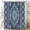 Modern Geometric Shower Curtain Set, Blue White Design Pattern Fabric for Bathroom Decor 72 x 72 inches