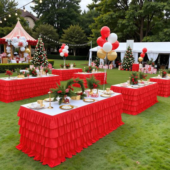 Ruffled Table Skirt 5-Tier Pleated Chiffon Tablecloth Reusable Tutu Table Skirt for Classroom Teacher Desk Cake Dessert Table Decoration