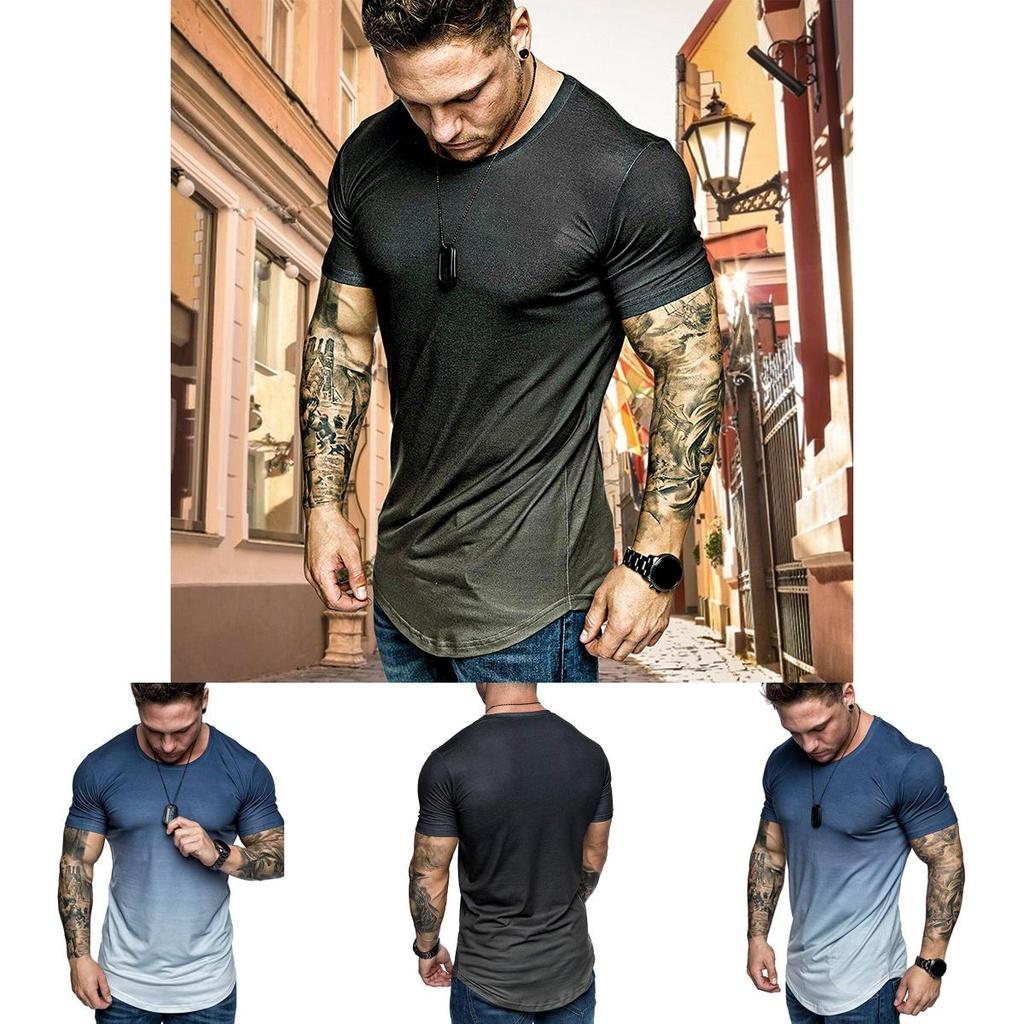 Herr het sommar slim fit casual kortärmad muskeltröja med tonade färger