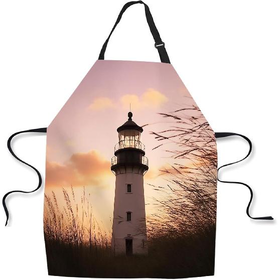 Kitchen Cooking Apron Lighthouse With Sunset Apron Home Baking Chef Apron Waterproof For Women Men 31X27 Inches 27(W) x 31(L) Inch