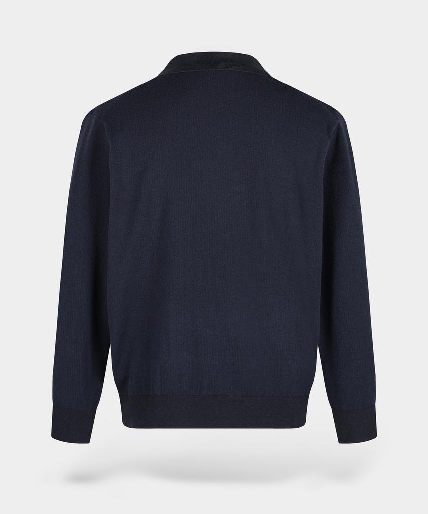 BIRBANTE Soft Washable Two-Tone Collared Knit - Dark Navy