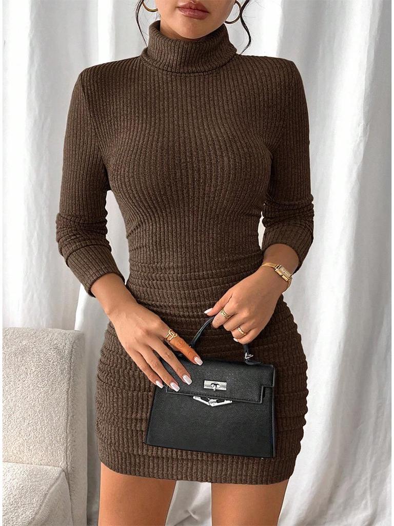2025 European & American Autumn/Winter High Neck Slim Fit Knit Dress for Women