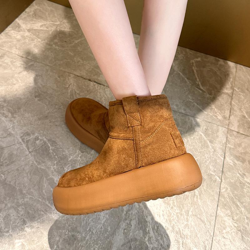 Women's fashion lightweight height-enhancing soft sole winter warm one-step fur one snow boots velvet lined non-slip casual sports cotton boots