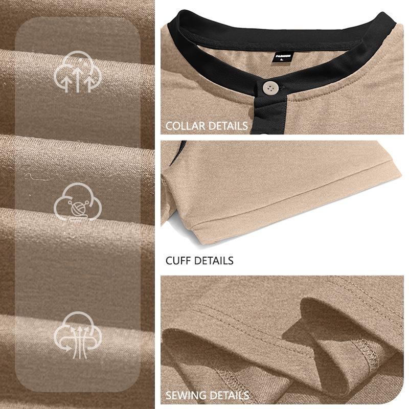 Men's Summer Short Sleeve Polo Shirt Henley Color Block T-Shirt Casual Business