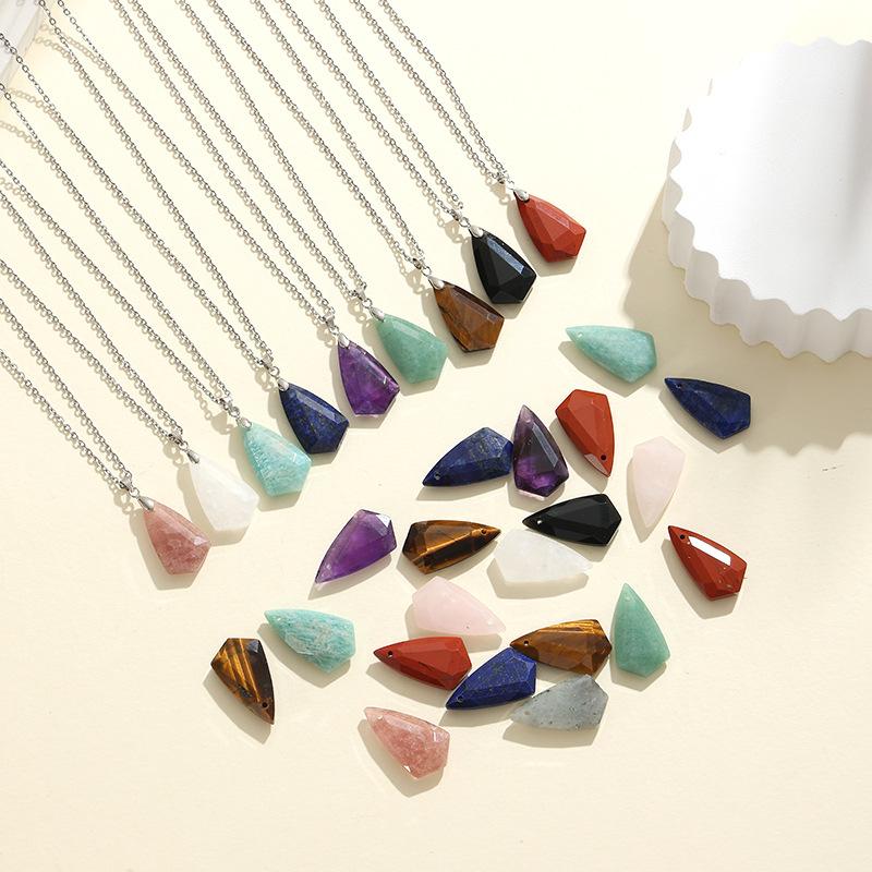 1pc Natural Stone Geometric Shape Pendant Necklace Amethyst Pink Crystal Charm Pendulum Necklace Jewelry Gifts