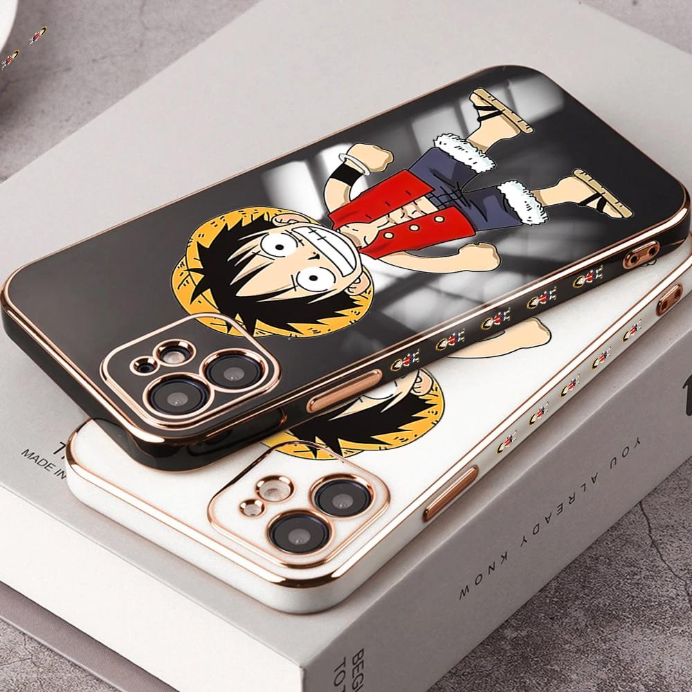 Kreslený obal na telefon Luffy Plating pro iPhone 11 13 15 Samsung Galaxy A52 Xiaomi Redmi 12C Note 10 Pro Oneplus měkký obal na smartphone