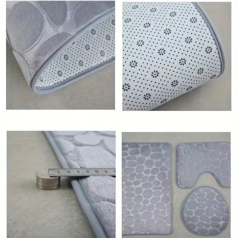 Toilet Seat Cover 1Pcs Set Bath Mat Shower Room Floor Rug Home Bathroom Anti-Slip Absorbent Doormat Pebbles Bathtub Decor Carpet