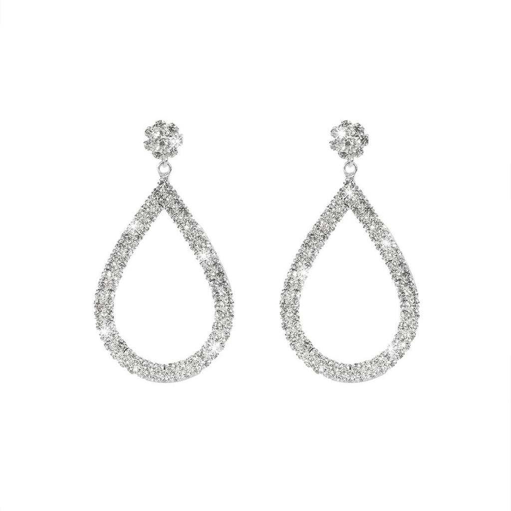 Elegant European & American Full Diamond Water Drop Rhinestone Earrings for Women - Bridal Jewelry