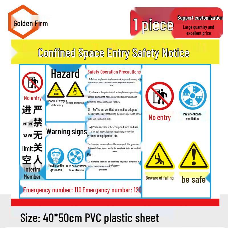 JinguLaos PVC Confined Space Safety Warning Sign 40*50cm