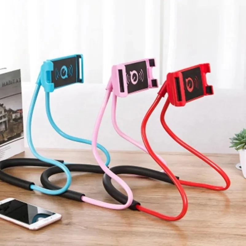 Lazy Neck Mobile Phone Holder Flexible Hanging Necklace Stand for Cellphone Tablet iPhone Huawei Xiaomi 161 Degree Bed