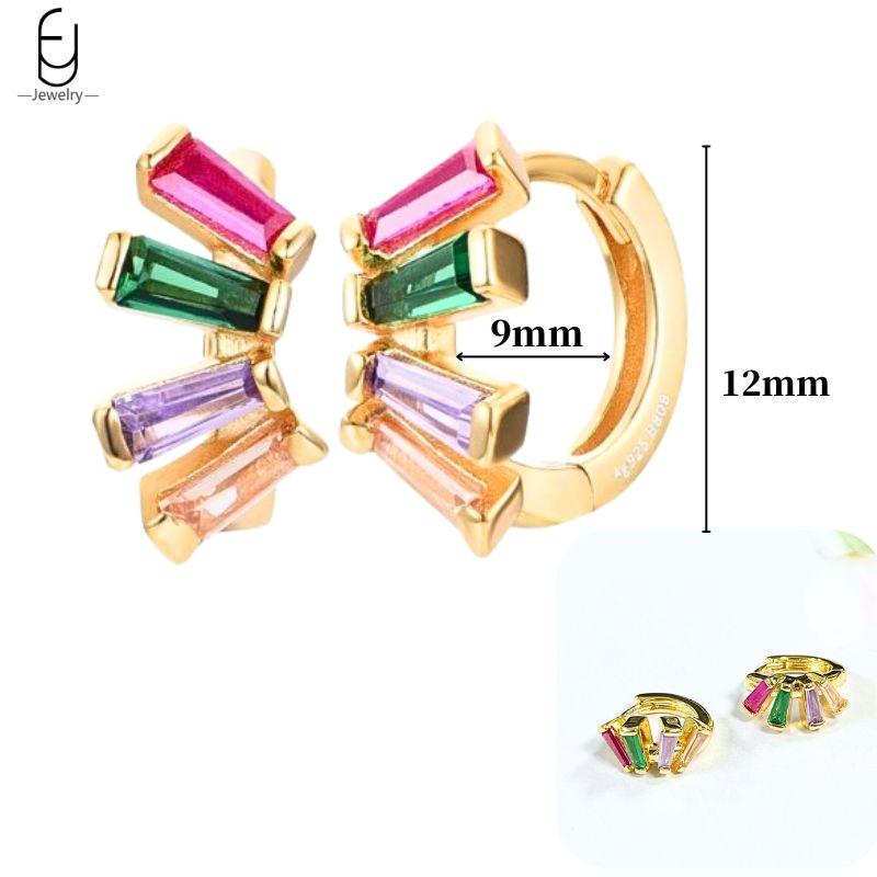 925 Silver Ear Buckles Fashion Hoop Earrings Colorful Crystal Pendants Gold Earring Premium Luxury Women's Jewelry Gift