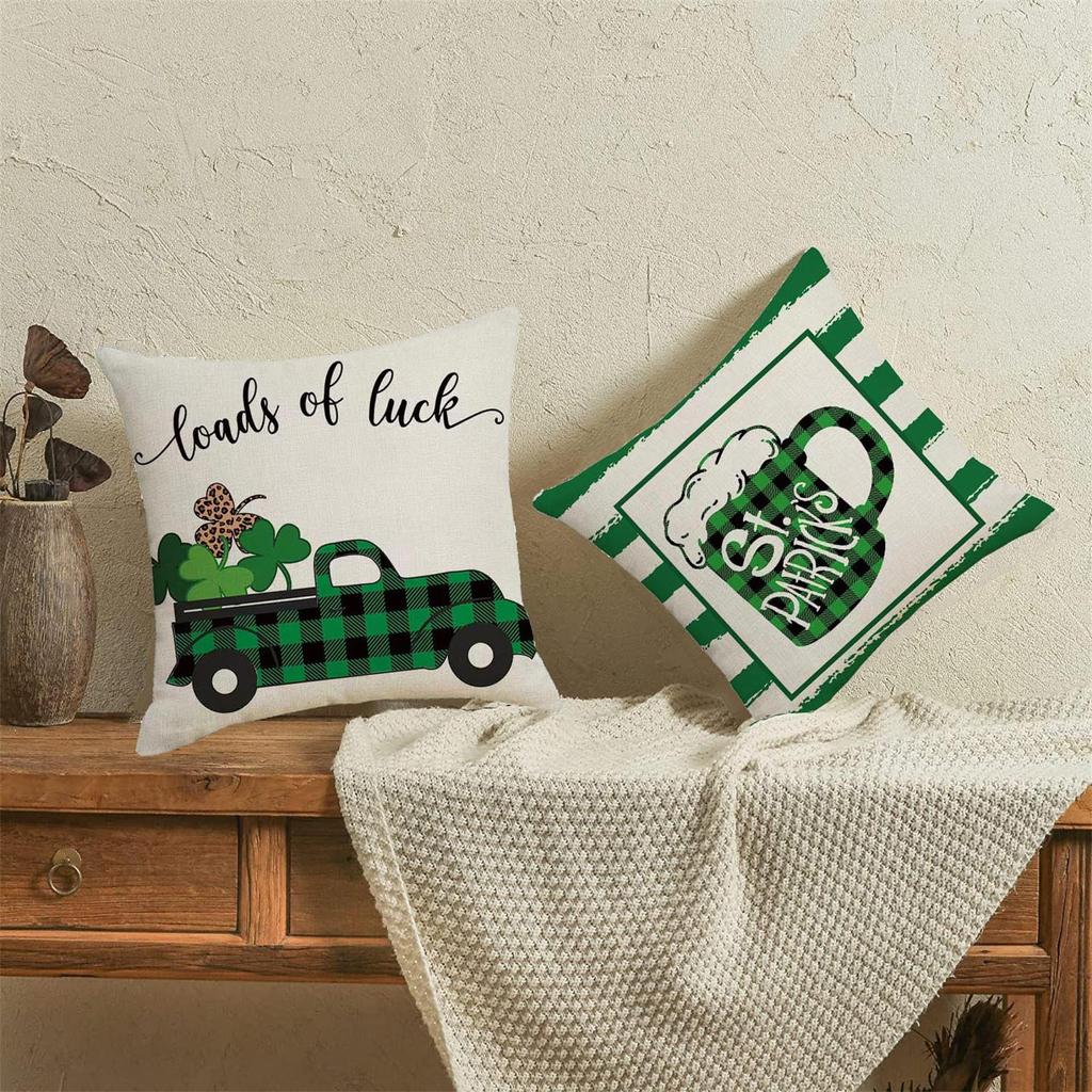 Svatý. Patrick's Day Throw Povlak na polštář Clov-er Square Povlak na polštář Irish Day Pouzdro na polštář Luc-ky Potištěný dekorativní polštářek s akcentem, 18x18 In, zelený