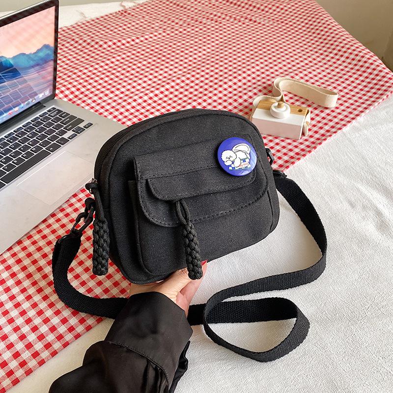 Canvas small bag women's new simple color girl shoulder bag casual women's crossbody mobile phone bag