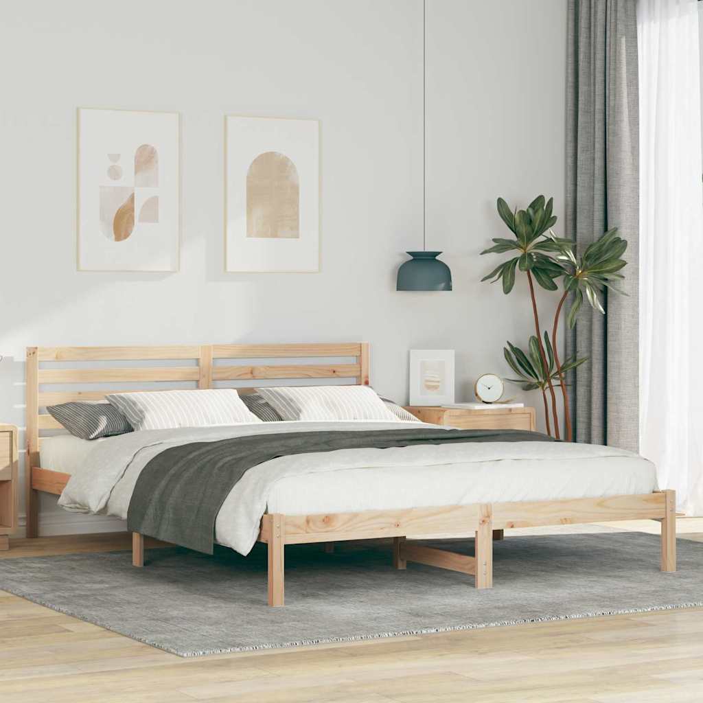 Bed Frame with Headboard Brown 160 x 210 cm Solid Pine Wood