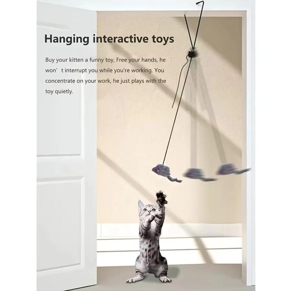 Triangle Hook Simulation Mouse Toy Adjustable Elastic Rope Cat Interactive Toy Retractable Squeaky Retractable Cat Stick