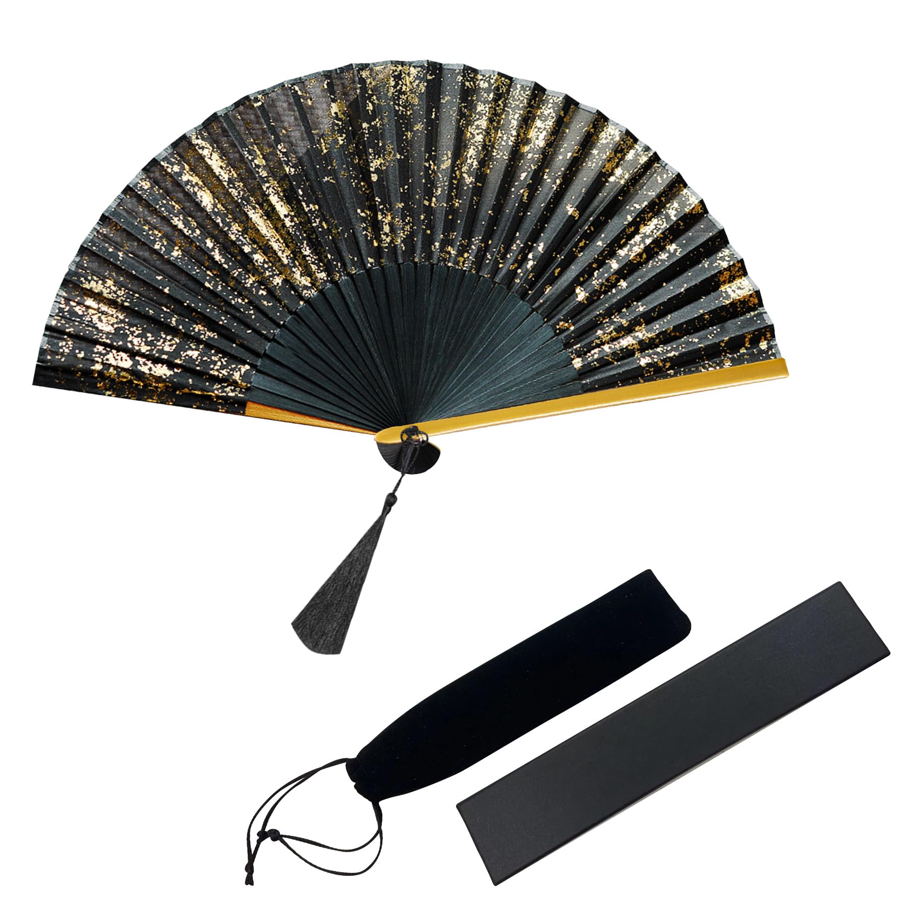Эйлама Шелковый Японский Складной Веер Ручной Веер с Чехлом Традиционный Летний Фестивальный Танцевальный Веер Унисекс чёрный
