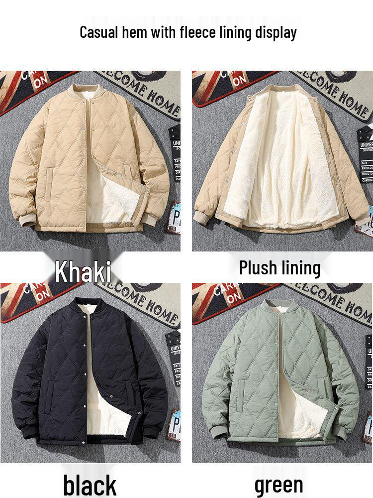 Men's Retro Diamond-Quilted Fleece-Lined Baseball Jacket