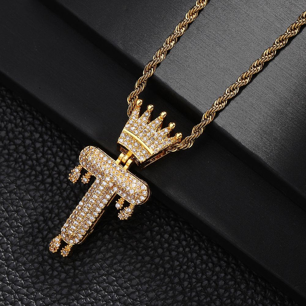 TEMU Hot Selling Fashion Versatile Crown Copper Set with Zircon, 26 English Letter Pendant Necklace, Unisex, Small Market