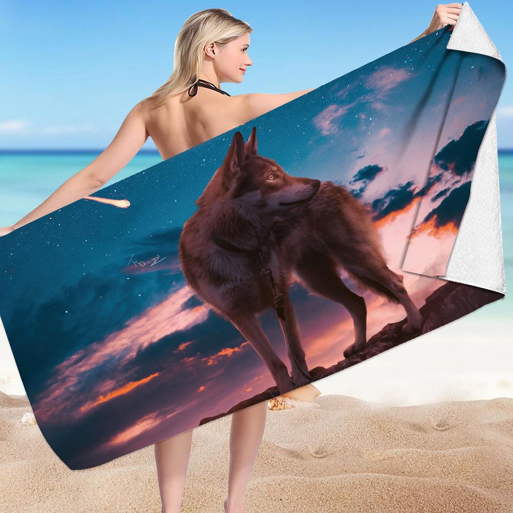 Wolf Beach Towels Super Abaorbation Bath Towel Mystery Vicious Wild Animals for Boys Men Adults for Travel Swimming Hotel Towels
