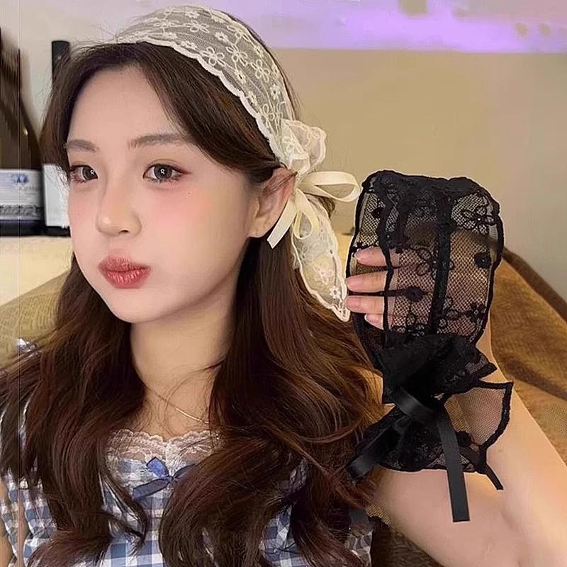 New Vintage Pastoral Lace Hair Band White Lace Bow Wrap Sweet Headband Elegant Embroidery Ribbon Headband Wedding Accessories