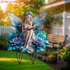 2D Flat Acrylic Blue Fairy Garden Stake Wooden Sign, Outdoor Gardens and Potted Landscapes Signs, Suitable for Wall Decoration, Porch, Room, Villa, a