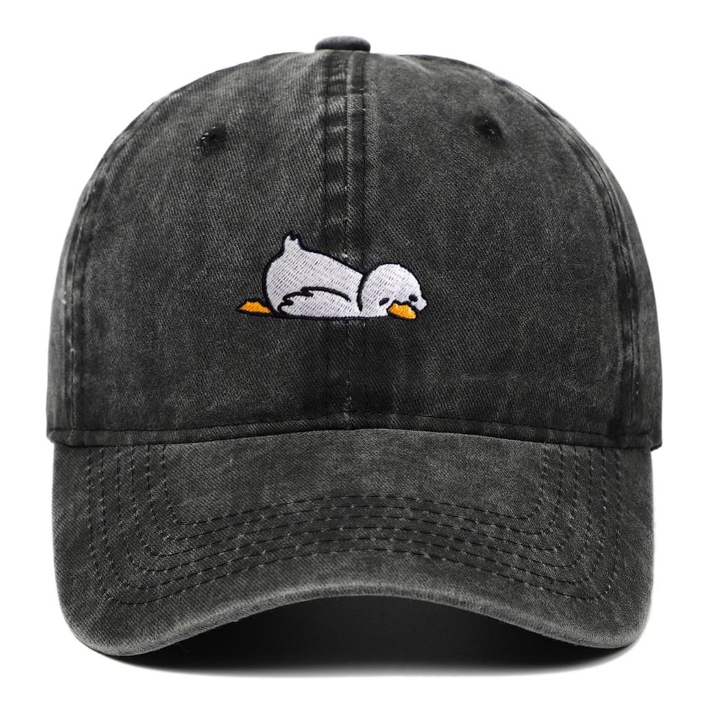 Duck Element Retro Cotton Baseball Hat With Curved Brim For Spring Summer Wear Black