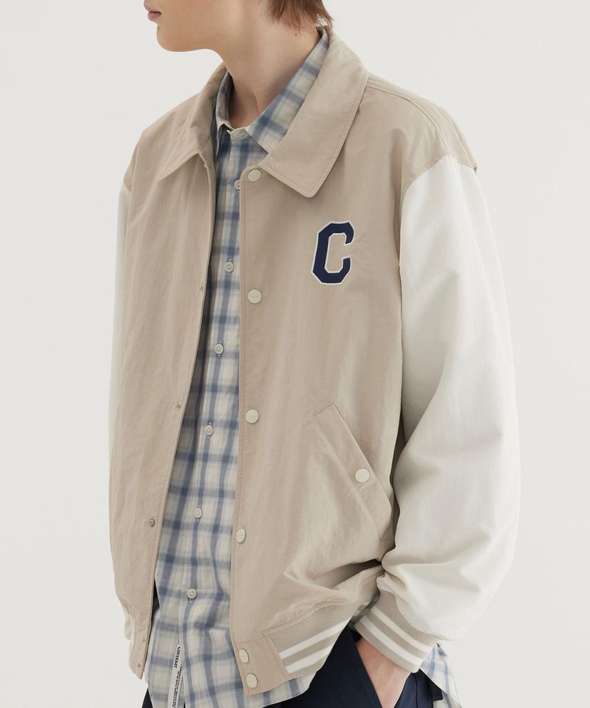 COVERNAT C-Logo Collar Varsity Jacket Beige