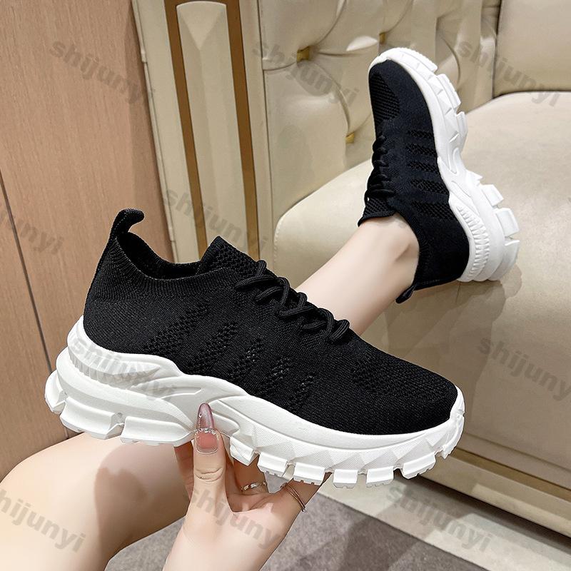 Fashion Women's White Sneakers 2025 New Fly Weave Mesh Breathable Lace Up Sports Shoes Fashion Height Increase Comfortable Casual Shoes