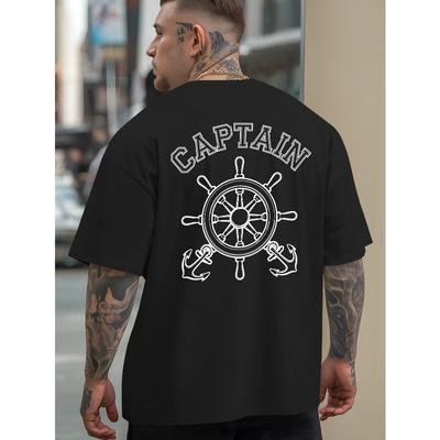 T-shirt a maniche corte taglia grande Captain Summer per sport all'aperto e tempo libero, con stampe alla moda trendy da uomo, magliette base morbide, top versatili con scollo rotondo