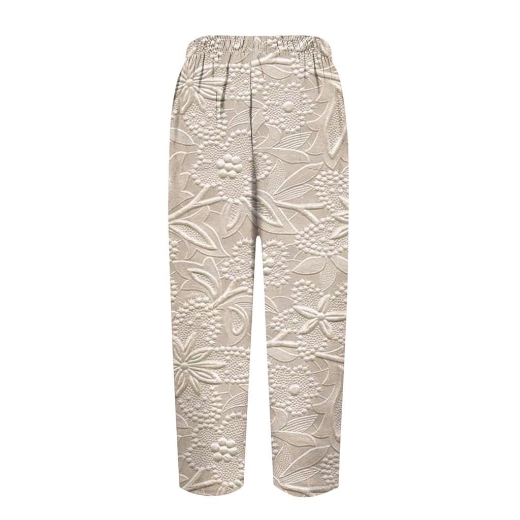 Damen Modische Hose mit Blumenmuster, Kordelzugtaschen und elastischem Bund für Freizeit