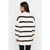 Ecru gestreifter Strickpullover mit Knöpfen Tctaw23ak00063