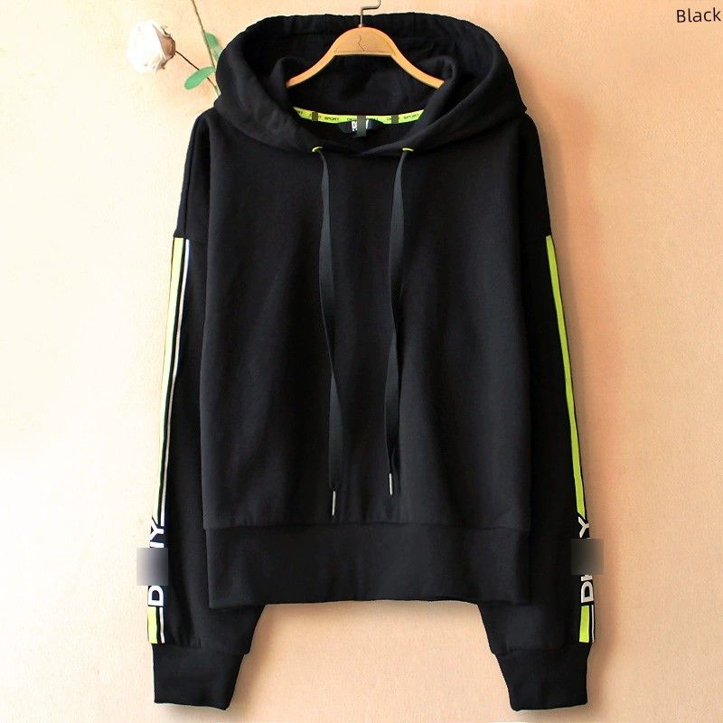 

Drop-Shoulder Sleeve plus Size Cotton Fleece Loose Hooded Sweater Black M