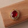 Retro Large Oval Ruby Pendant with Gold and Diamond Inlay