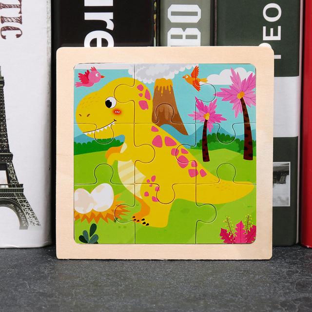 11X11CM Puzzle din lemn pentru copii, desene animate, trafic de animale, tangram, puzzle din lemn, jucării, jucării educative, pentru copii, cadouri