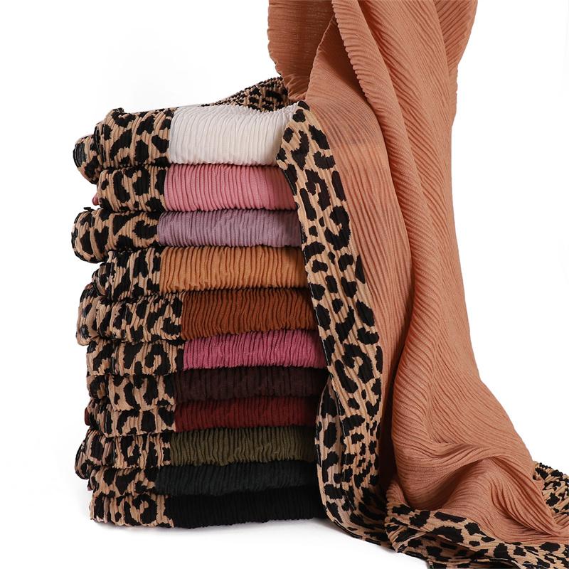Winter Sexy Leopard Chain Viscose Scarf Wrinkle Pleated Shawls and Wraps Autumn Echarpe Pashmina Bufandas Muslim Sjaal 180*70Cm