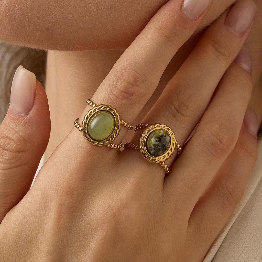 INS-Stil 18K Gold Plated Edelstahlring mit natürlichem Halbedelstein - Modischer, Vielseitiger, Nicht verblassender Schmuck