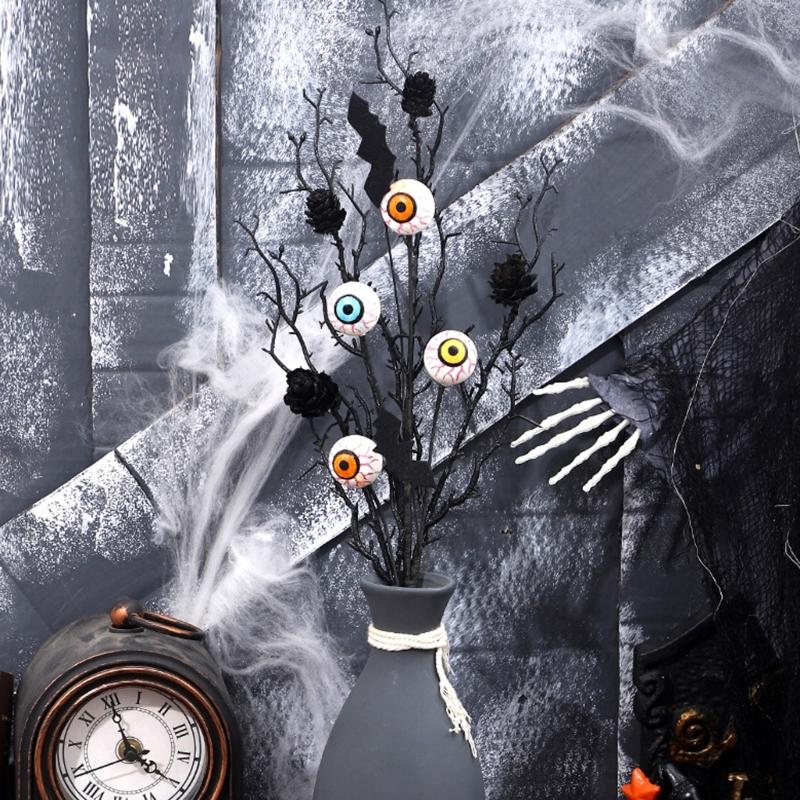 Halloween Decoration Artificial Flower Stem with Realistic Leaf Pinecones Bat Eyeballs for Halloween Table Centerpieces