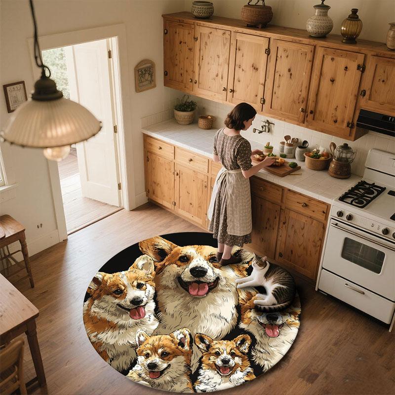 Corgi pattern round rug,Carpet Rug for Living Room Bedroom Playroom ,Non-slip Floor Mat,Holiday Gifts and Birthday Gifts.