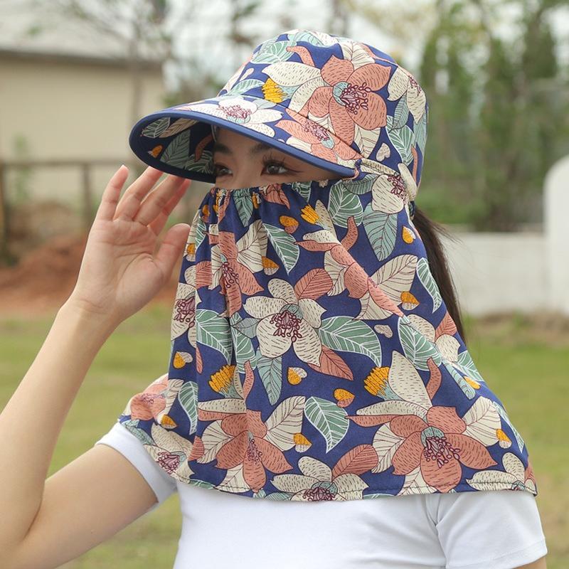 1Pcs Women's Floral Sun Hat with Neck Flap UV Protection Full Face Cover Cap for Outdoor Hiking Cycling Gardening Farming Travel