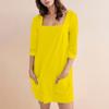 Women's Fashion Casual Solid Color Square Neck 3/4 Sleeve Short Dress