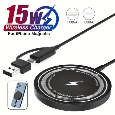 15W Schnelllade-Magnet-Wireless-Ladegerät geeignet für iPhone 16 15 14 13 12 Pro Max Airpods Dual-Eingang USB-C/A