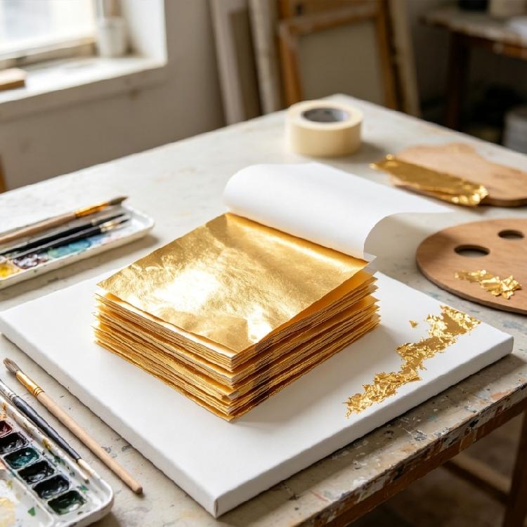 Paper Craft Leafing Sheets Set for Journaling and Home Decoration Metallic-Look Squares with Brush and Pickup Tool