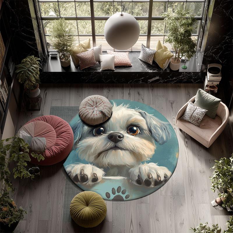Shih Tzu Pattern Round rug,Carpet Rug for Living Room Bedroom Playroom ,Non-slip Floor Mat,Holiday Gifts and Birthday Gifts.