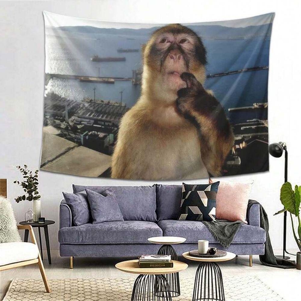 

VIKAMA Trendy Contemplative Monkey Polyester Tapestry Wall Decor for Bedroom Living Room Unique Festival Birthday Gift 74x94cm(29x37in)