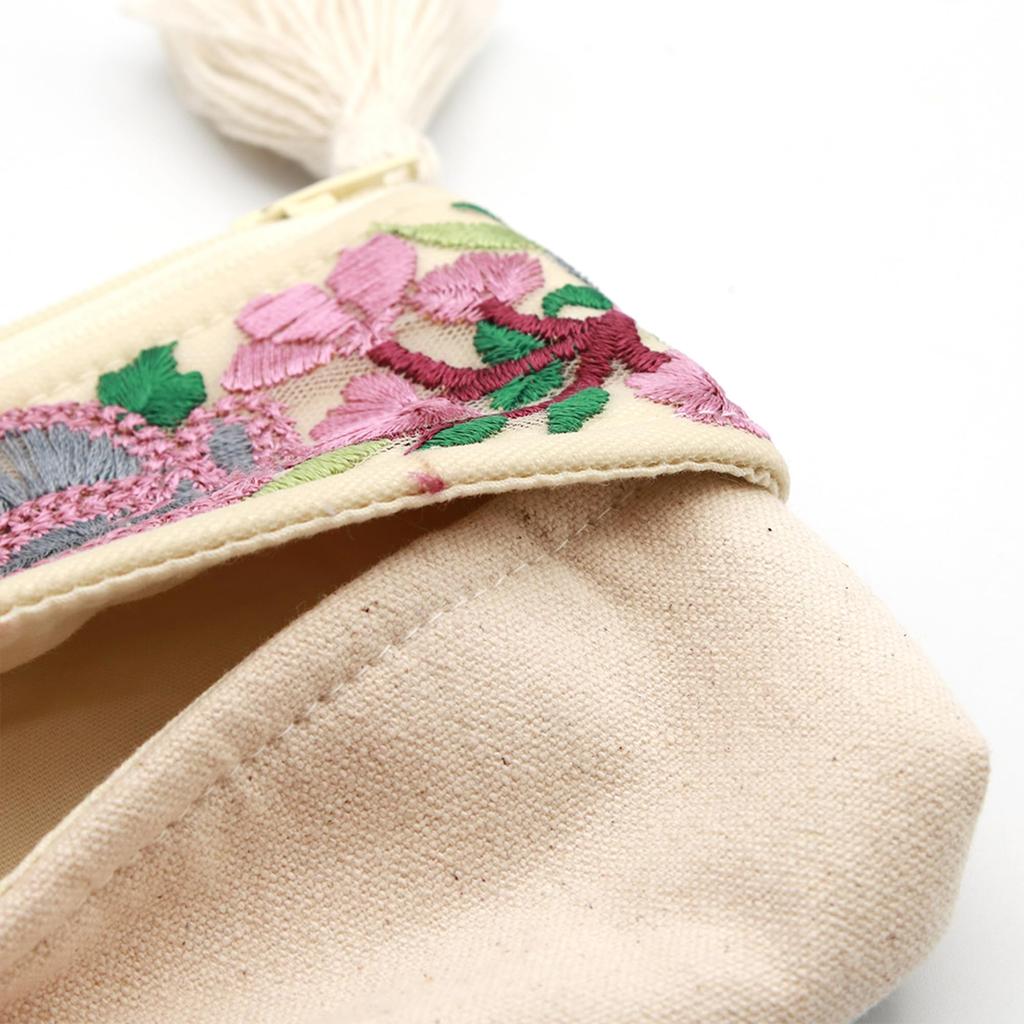 Tomo Corporation Indian Embroidered Ribbon Pouch with Tissue Case, Beige, Indian Embroidery, Indian Ribbon, 13xH10xD2cm, 13124-000-414