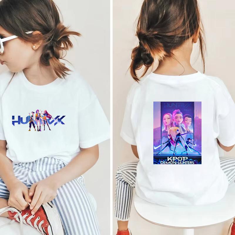 

KPOP HuntRX Demon Slayers Korean Print Short Sleeve Kids T-Shirt (Medium/Large) 140cm