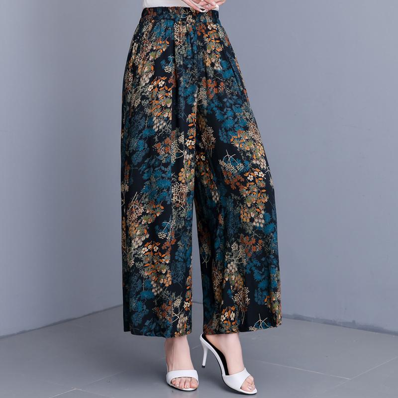 

Летние широкие брюки с высокой талией для женщин больших размеров, элегантные брюки большого размера с эластичной талией, женская винтажная одежда 5XL