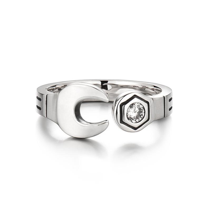 Yin Taifei Sterling Silver Retro Wrench Ring for Men - Original High-Grade Classic Design, Adjustable Fit