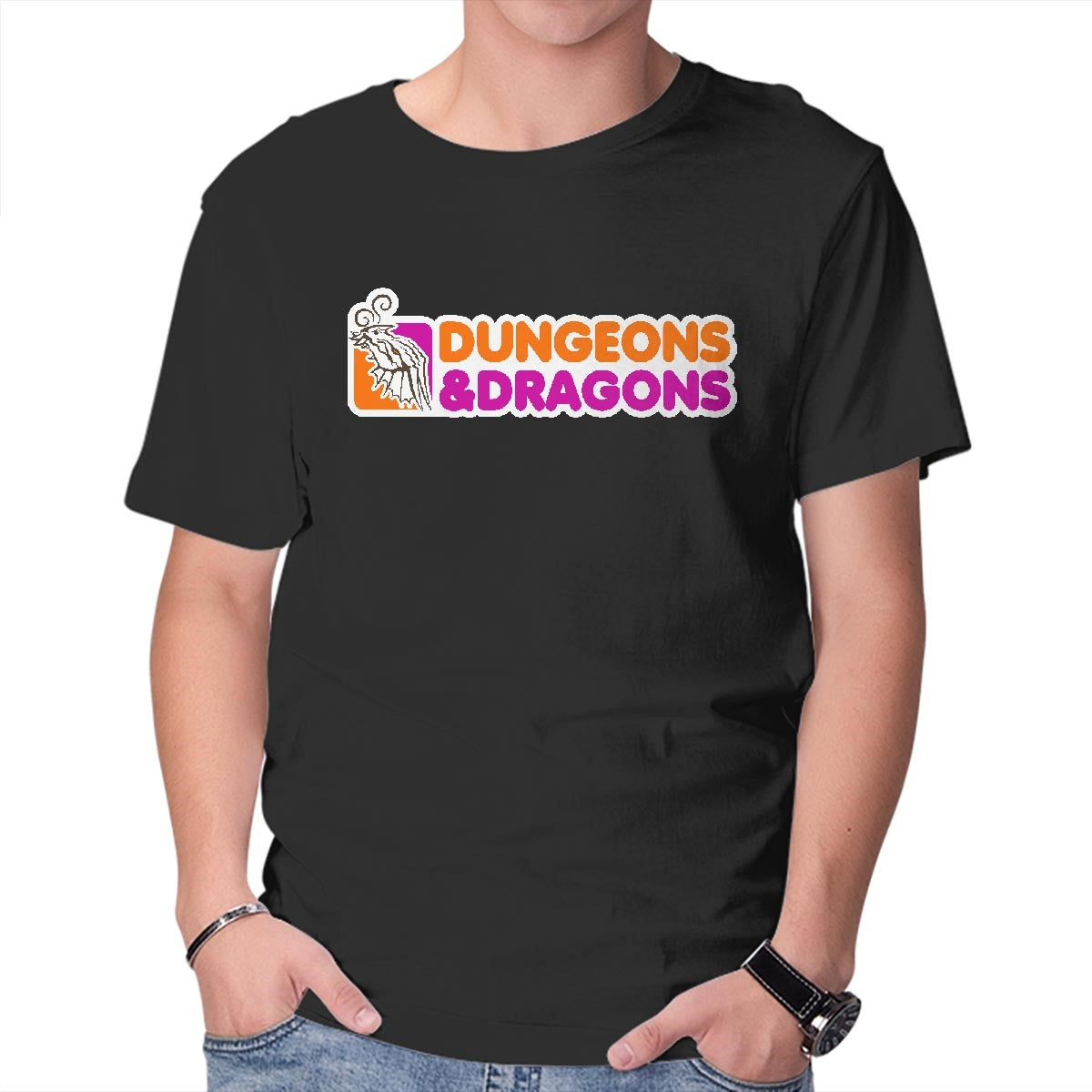 Unisex Crew Neck T-Shirt D&D All Nighter Graphic Short Sleeve Casual Tee L